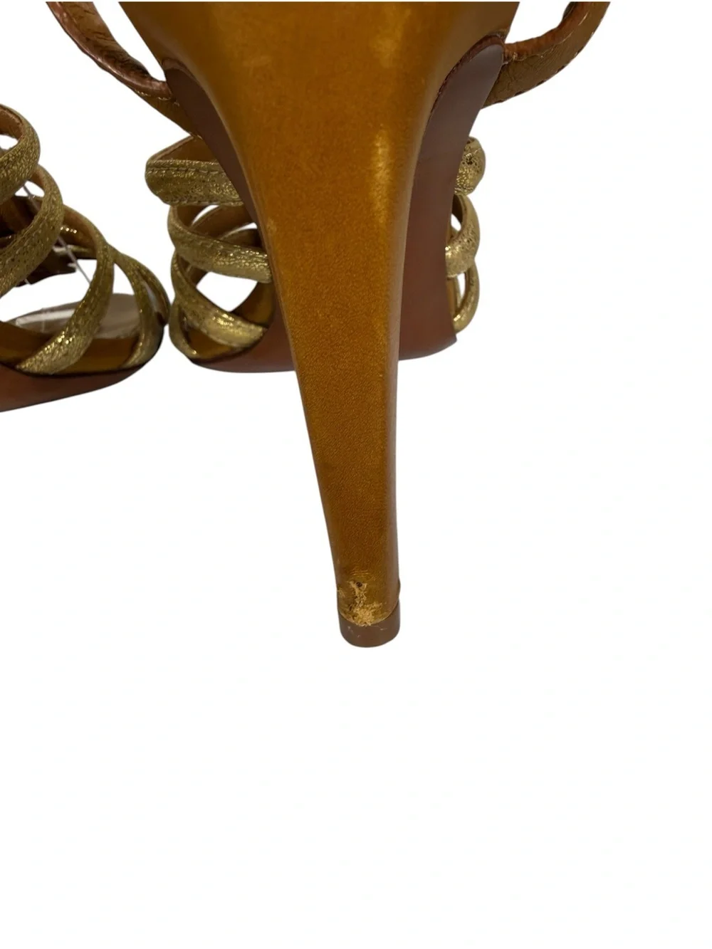 Tory Burch Charlene Caged Leather Strappy Brown Gold Heeled Sandals Sz 8.5